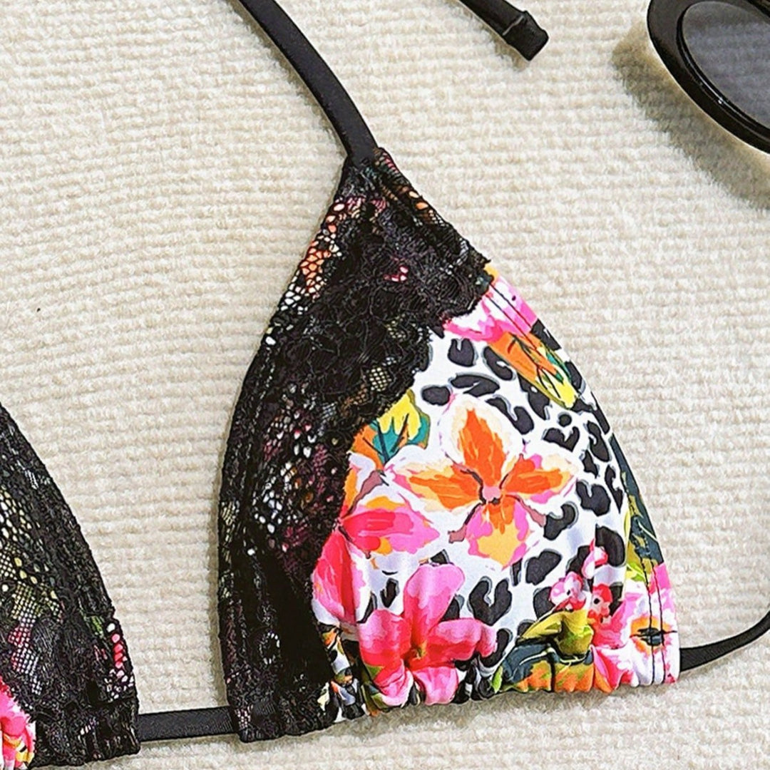 Damen Triangel-Bikini mit Spitzenverzierungen Drune