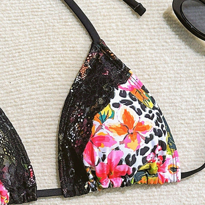 Damen Triangel-Bikini mit Spitzenverzierungen Drune