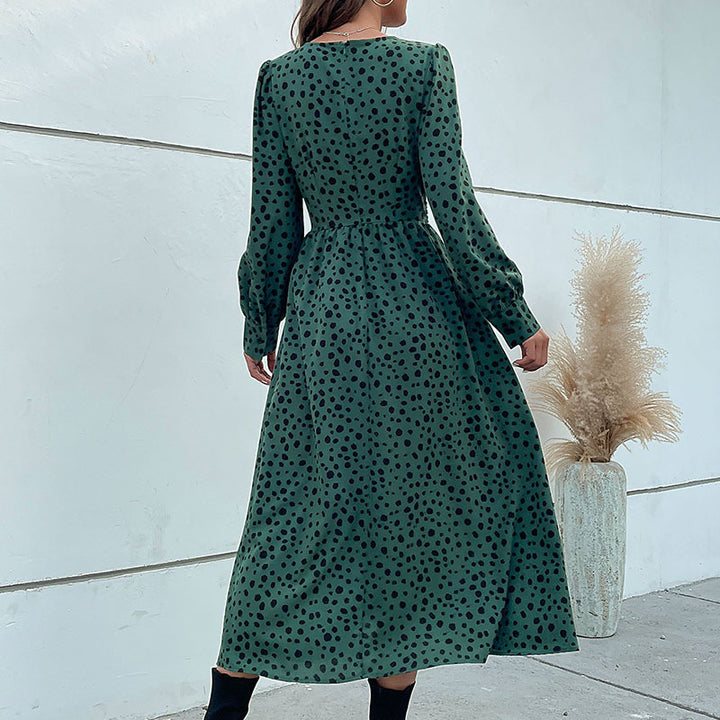 Damen Midikleid im Retro-Pünktchen-Design mit Wickeloptik, V-Ausschnitt und tailliertem Bindegürtel Drune