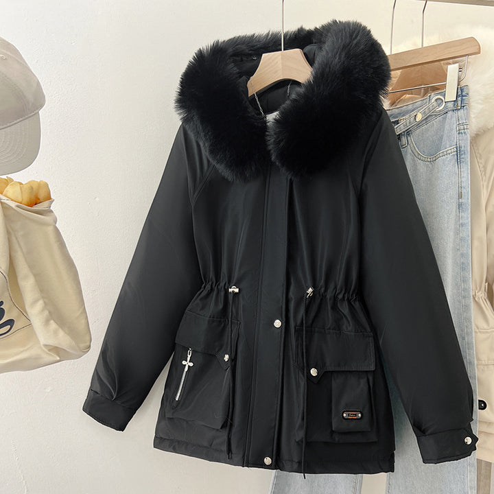 Damen Wattierter Parka mit Tunnelzugtaillierung, Kapuze und voluminösem Kunstfellkragen Drune