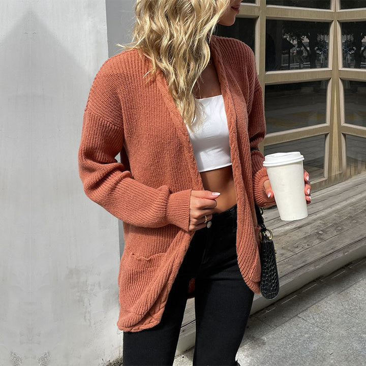 Damen Oversize Strickcardigan mit aufgesetzten Taschen und offenem Schnitt Drune