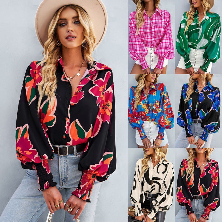 Damen Trendige Karobluse im oversized Schnitt mit Rüschenärmeln Drune