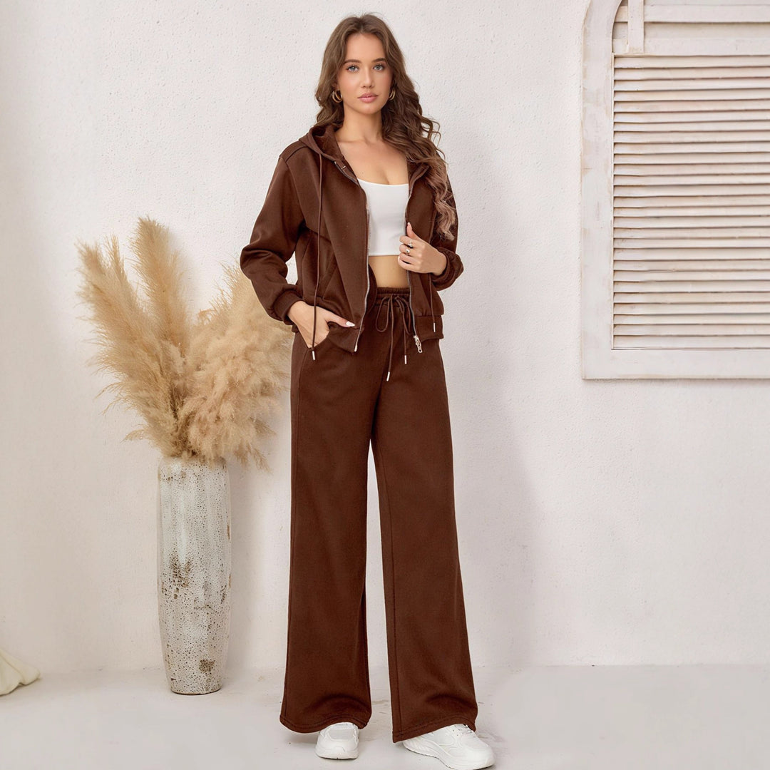 Damen Kapuzen-Sweatjacke mit Teddyfutter, Reißverschluss und Kordelzug Drune