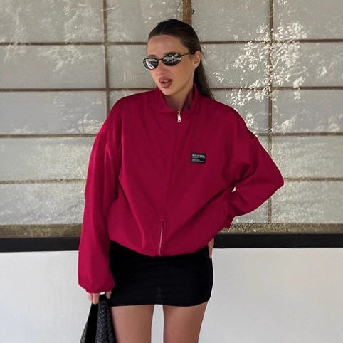 Damen Sportliche Oversized-Jacke mit hohem Kragen und Reißverschluss Drune