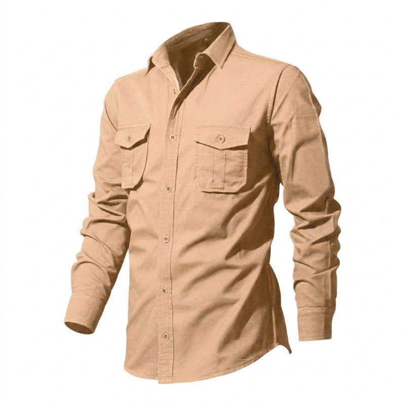 Herren nan legeres Baumwoll-Twill-Hemd mit aufgesetzten Brustklappen und Kentkragen Drune