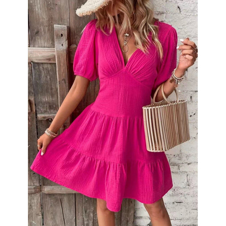 Damen Midi-Kleid mit Ballettärmeln und tiefem V-Ausschnitt Drune