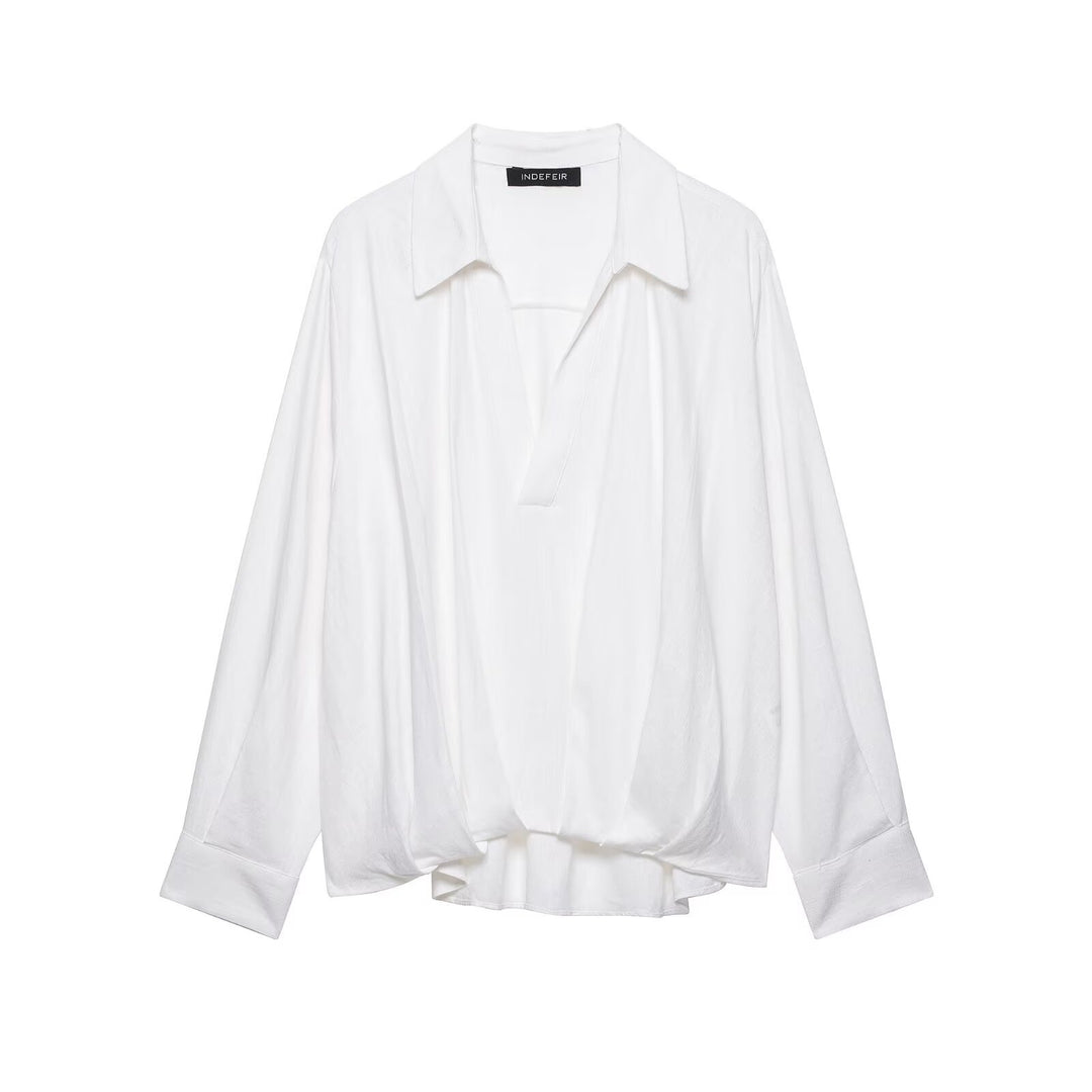 Damen Oversize-Bluse mit weitem Schnitt, tiefem V‑Ausschnitt und elastischem Saum Drune