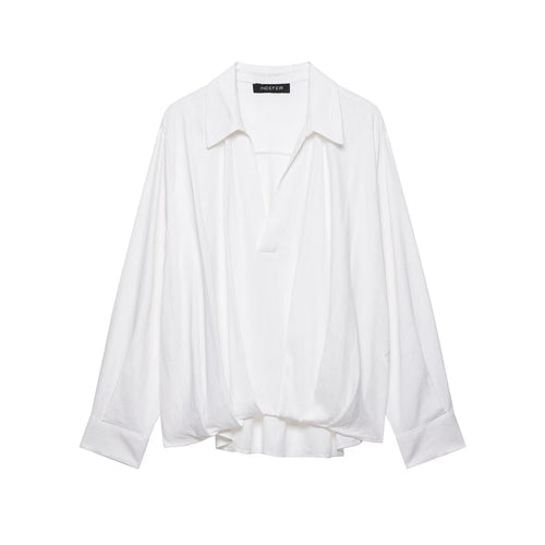 Damen Oversize-Bluse mit weitem Schnitt, tiefem V‑Ausschnitt und elastischem Saum Drune