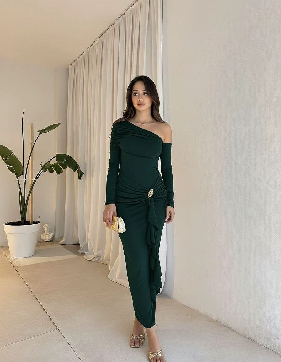 Damen elegantes Wickelkleid mit asymmetrischem Design und raffinierten Drapierungen Drune