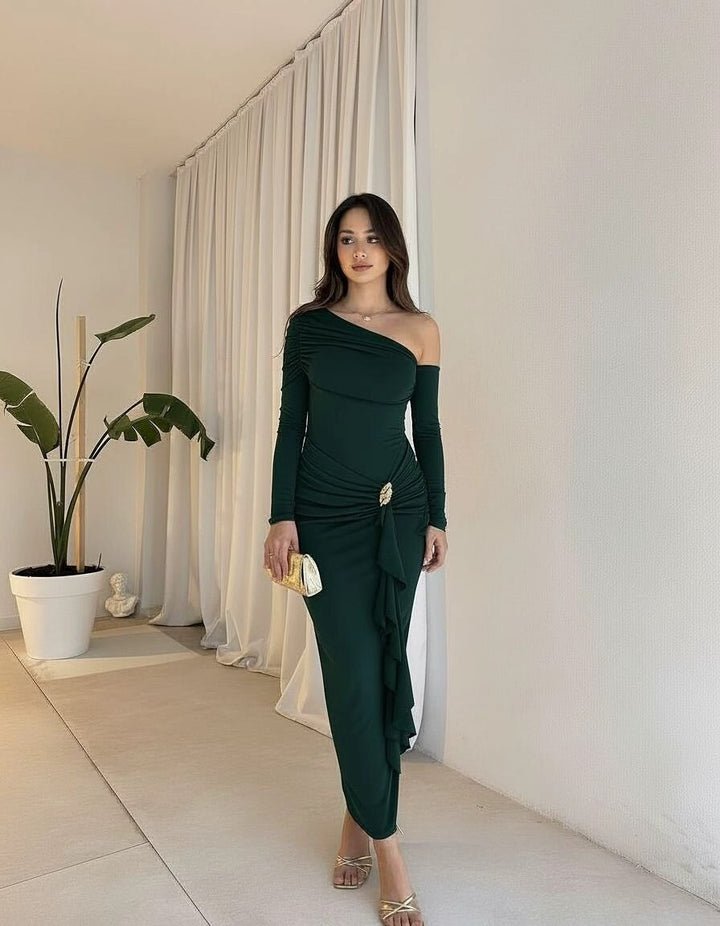 Damen elegantes Wickelkleid mit asymmetrischem Design und raffinierten Drapierungen Drune