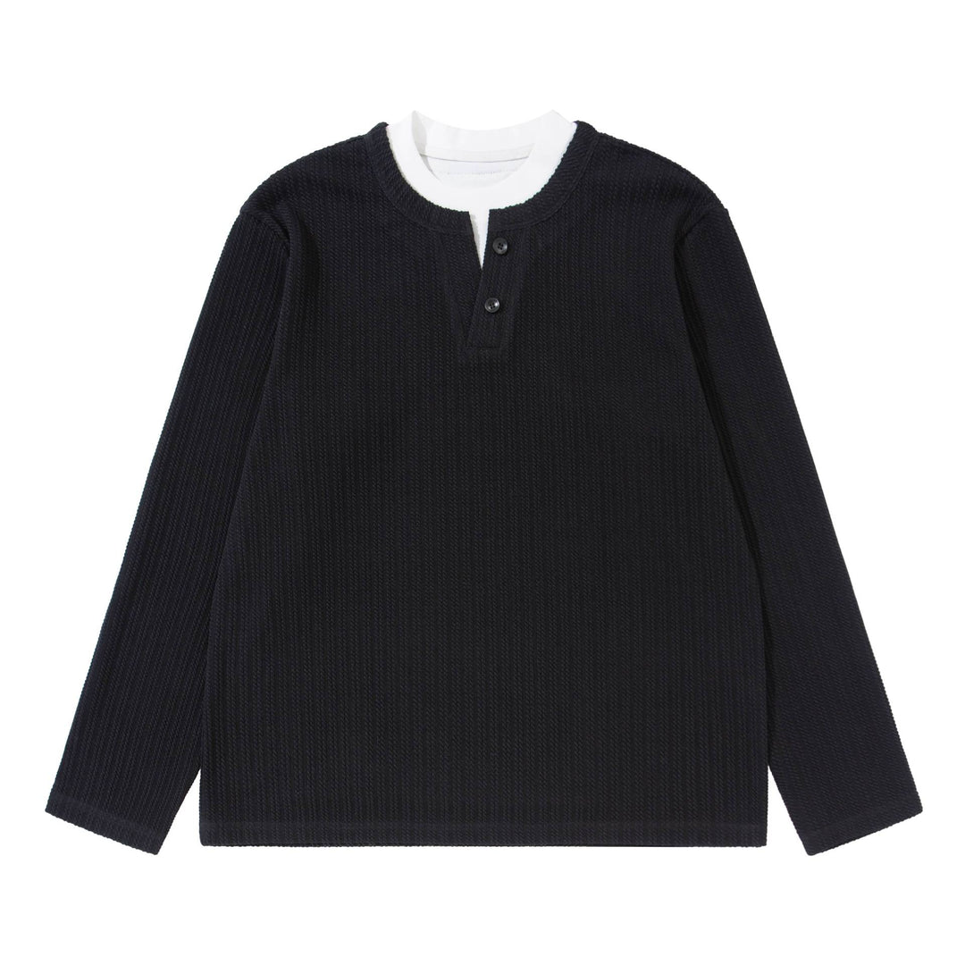 Unisex Feinstrukturierter Rippsweater mit Henley-Ausschnitt Drune