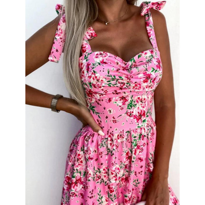 Damen Sommerkleid mit floralem Design und verspielt gebundenen Trägern Drune