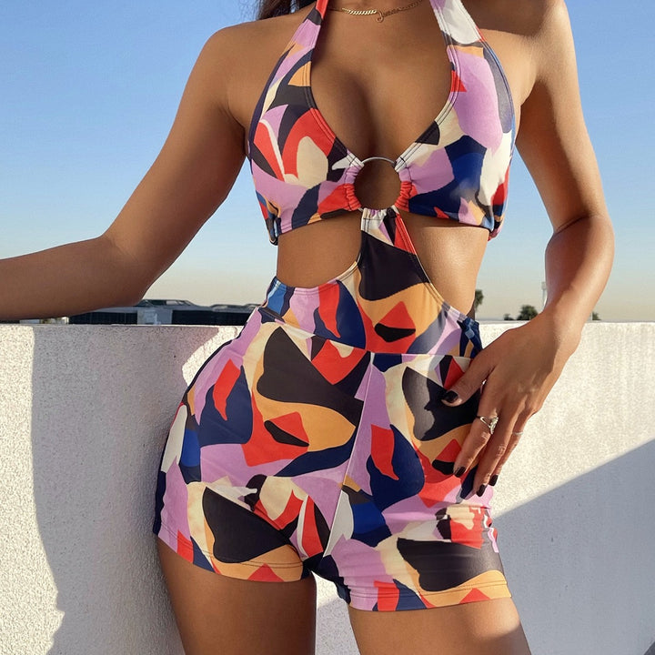 Damen Cut-Out Badeanzug mit Halterneck und Ringdetail Drune