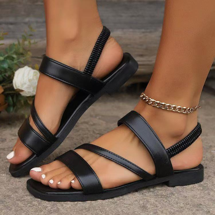 Damen Flache Sandalen mit überkreuzten Riemen und rutschfester Sohle Drune