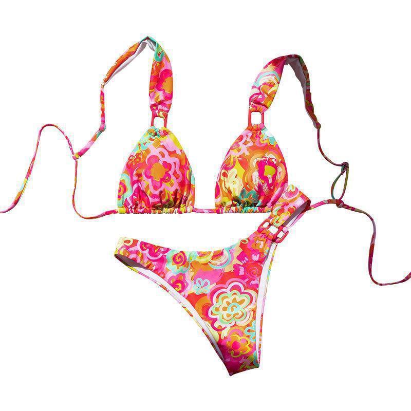 Damen Triangel-Bikini mit verspieltem Floral-Design und verstellbaren Trägern Drune