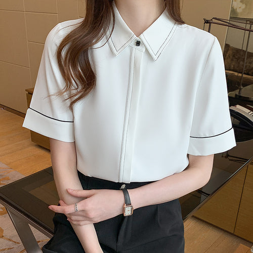 Damen Kurzarm Bluse mit klassischem Kragen und eleganten Akzenten Drune