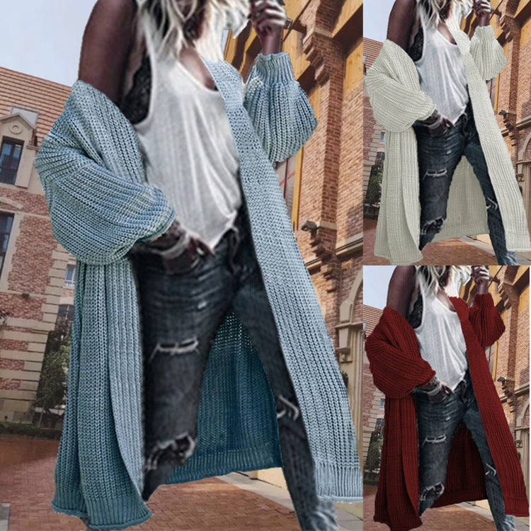 Damen Grobstrickjacke mit weit geschnittenen Ärmeln und offenen Vorderseite Drune