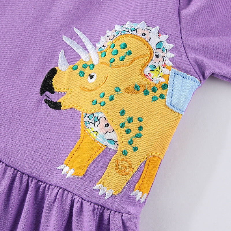 Mädchen Freizeitkleid mit lustigen Dinosaurier-Applikationen Drune