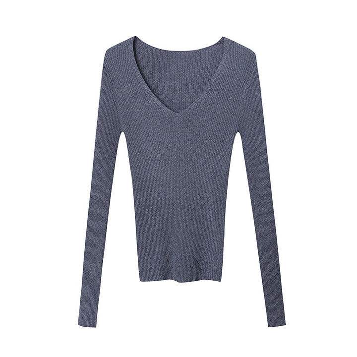 Damen Feinripp Langarmshirt mit V-Ausschnitt Drune