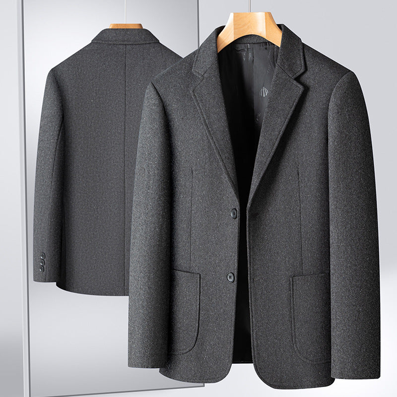 Herren Smart-Casual Wollmix-Sakko im Mantelstil mit aufgesetzten Taschen Drune