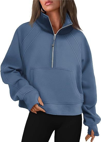 Damen sportlicher Hoodie mit kurzem Reißverschluss und praktischer Kängurutasche Drune