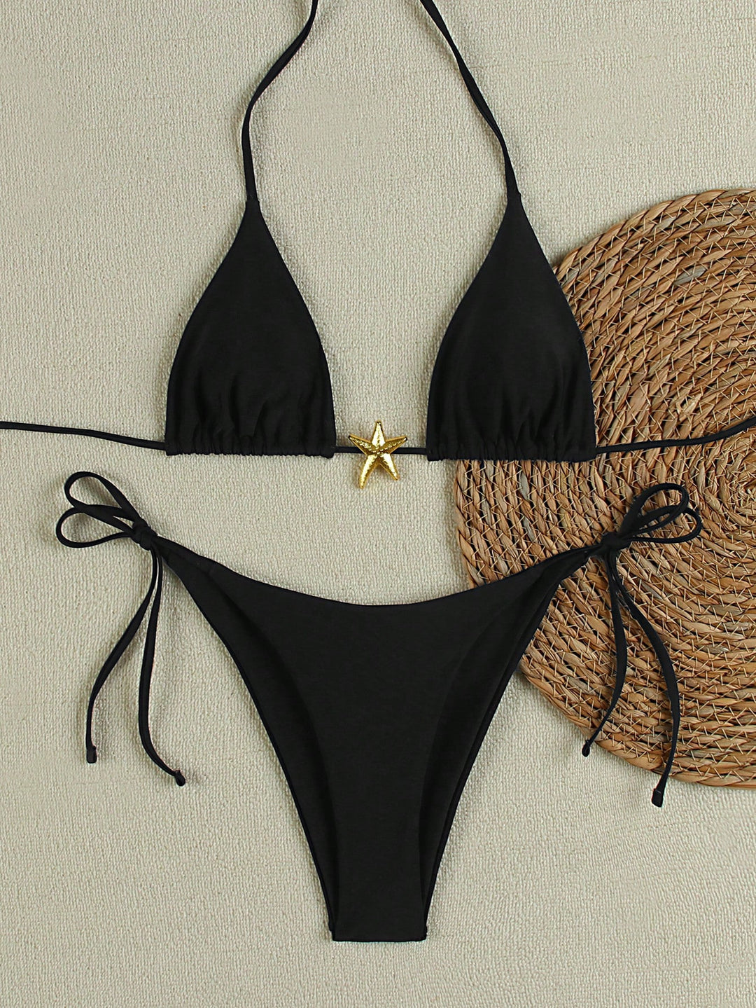 Damen Triangel-Bikini-Set mit verstellbaren Trägern und dekorativem Schmuckelement Drune