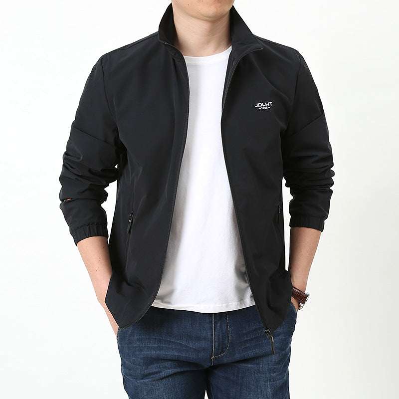 Herren leichte Zip-Übergangsjacke mit hohem Stehkragen und Reißverschlusstaschen Drune