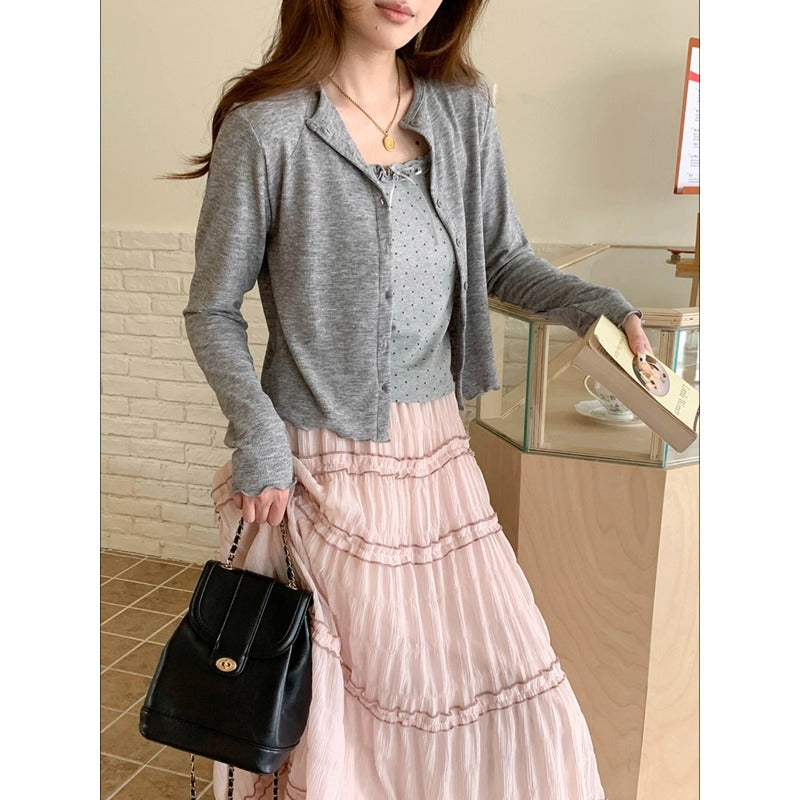 Damen elegante Strickjacke mit feinen Knopfdetails Drune