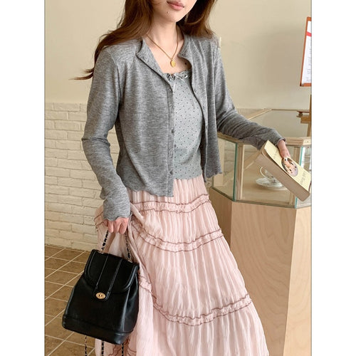 Damen elegante Strickjacke mit feinen Knopfdetails Drune