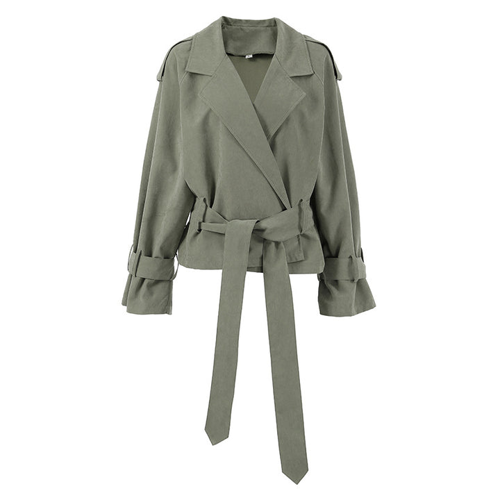 Damen Modische Oversized-Jacke mit Bindegürtel und raffinierter Schnittführung Drune