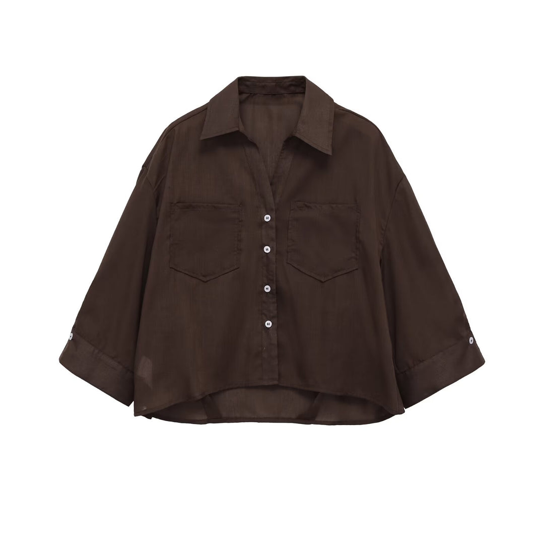 Damen Oversize Hemdbluse mit Brusttaschen und verlängertem Rückensaum Drune