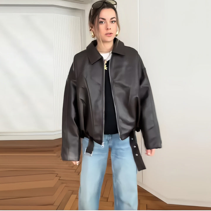 Damen oversized Kunstlederjacke mit lässigem Schnitt Drune