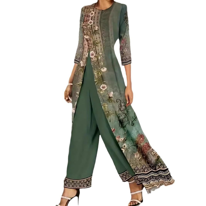 Damen elegantes Jumpsuit mit floralem Überwurf und weitem Bein Drune