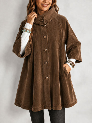Damen Cord-Mantel mit Stehkragen, A‑Linie und aufgesetzten Taschen Drune