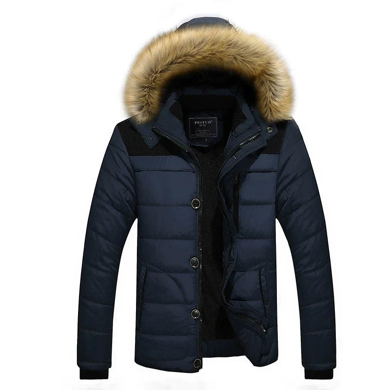 Drune | Pufferjacke Slim Fit Gepolstert Abnehmbare Kunstfellkapuze Gerippte Bündchen