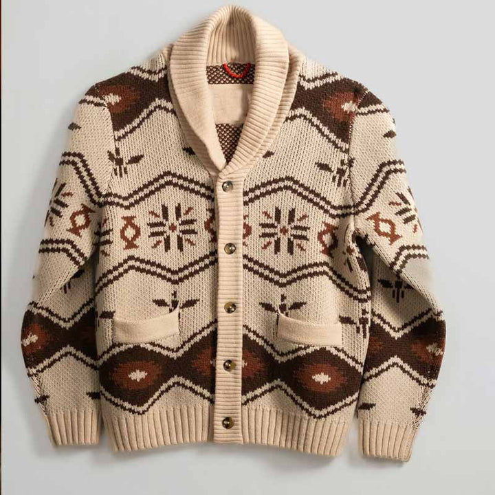 Herren Gemusterte Strickjacke im Nordic-Look mit Schalkragen und aufgesetzten Taschen Drune