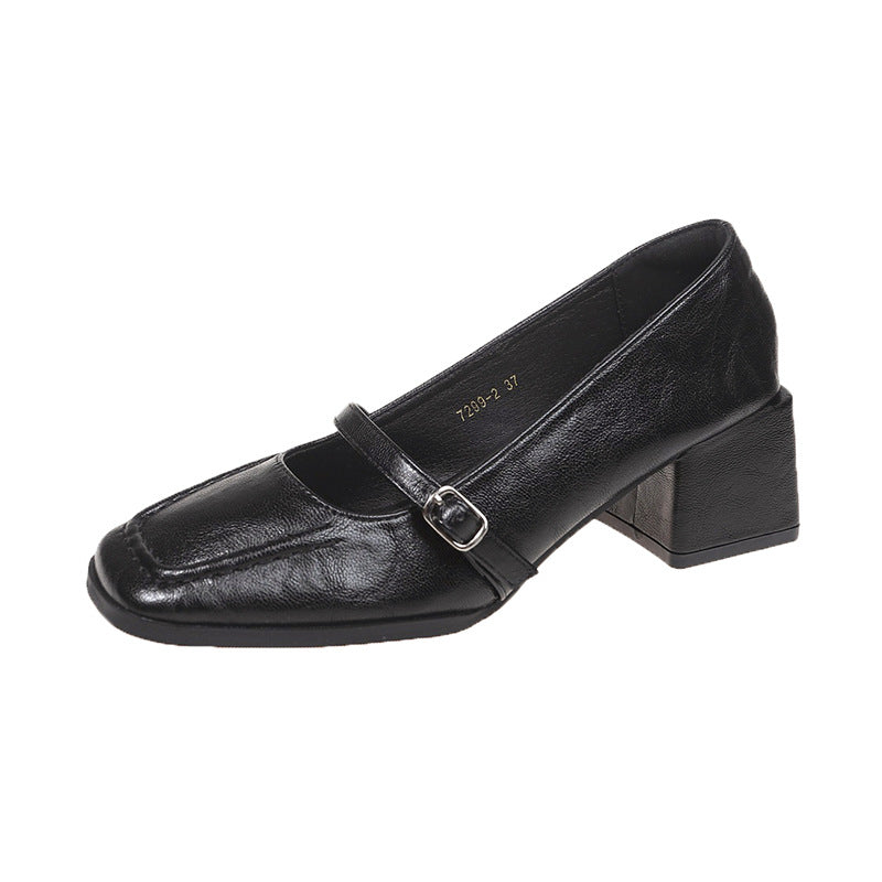 Damen Mary Jane Pumps mit quadratischer Zehenpartie und Blockabsatz mit anpassbarem Riemen Drune
