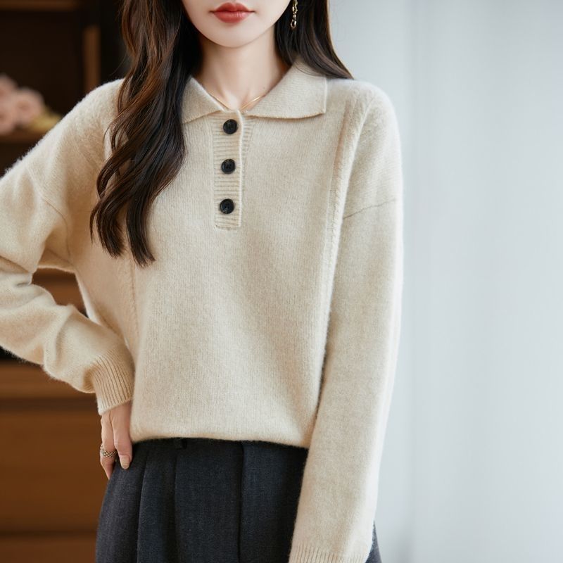 Damen Koshiba-Style Pullover mit eleganter Knopfleiste Drune
