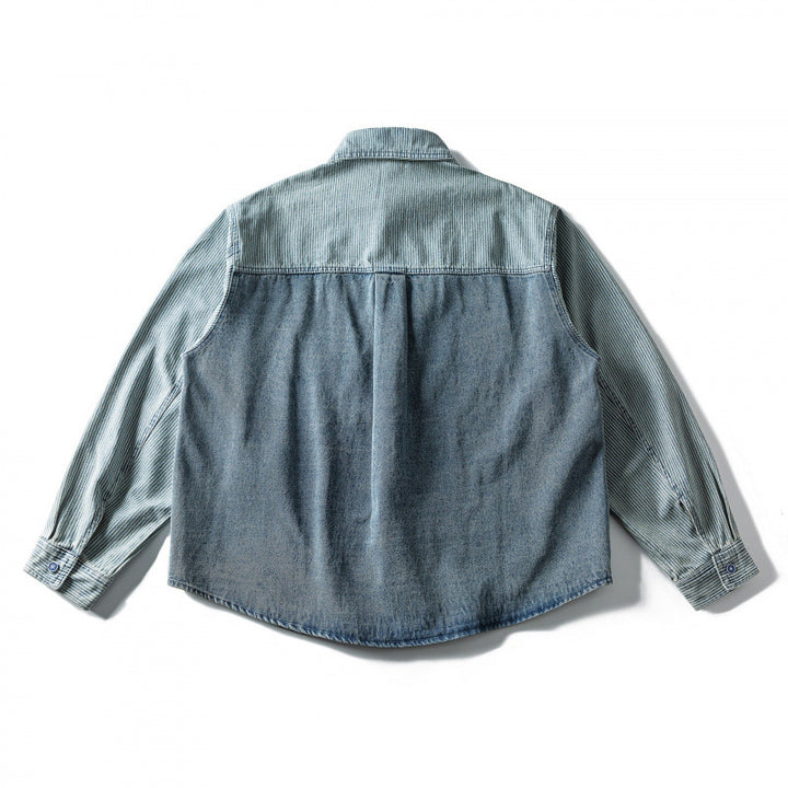Unisex Weites zweifarbiges Denim-Hemd mit Streifenmix und kastigem Oversize-Schnitt Drune