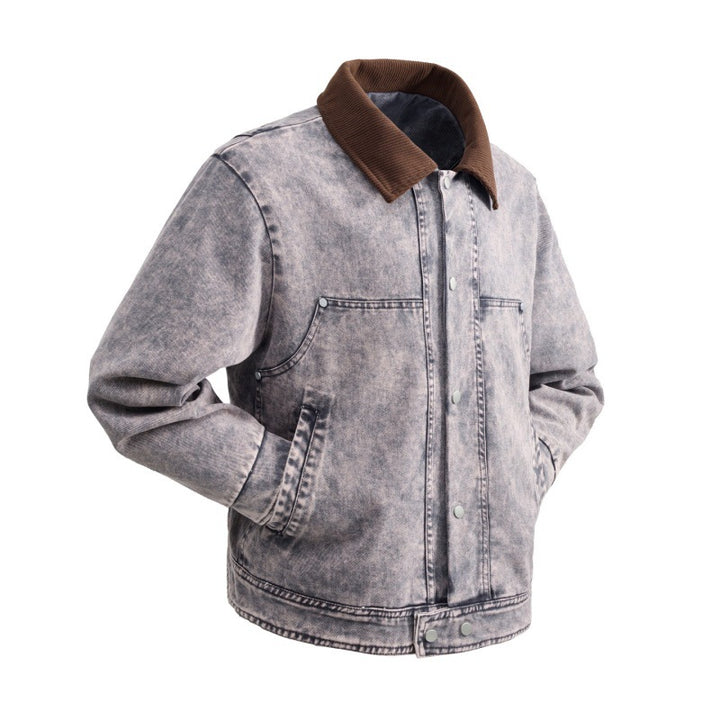 Herren wattierte Jeansjacke mit Cordkragen, Druckknopfleiste und praktischen Seitentaschen Drune