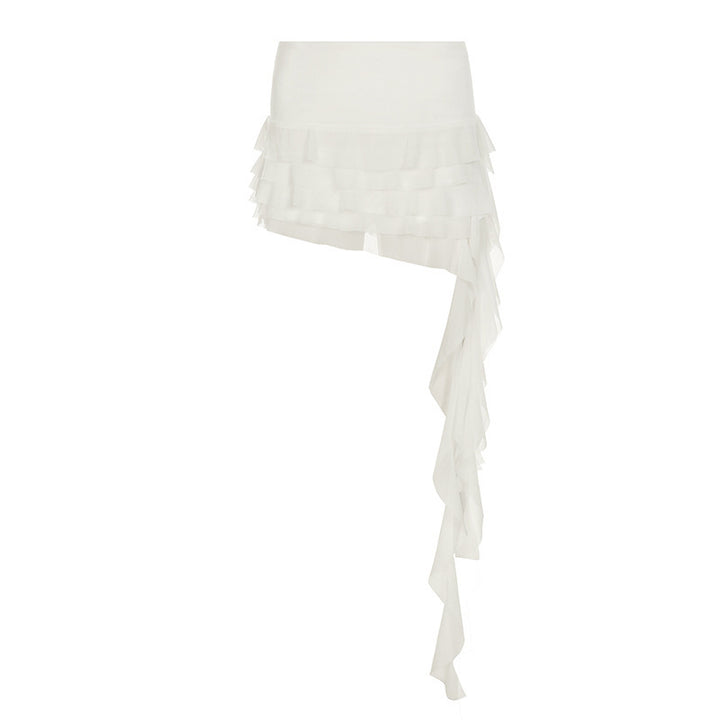 Damen asymmetrischer Rüschenshirtrock mit eleganter Drapierung Drune