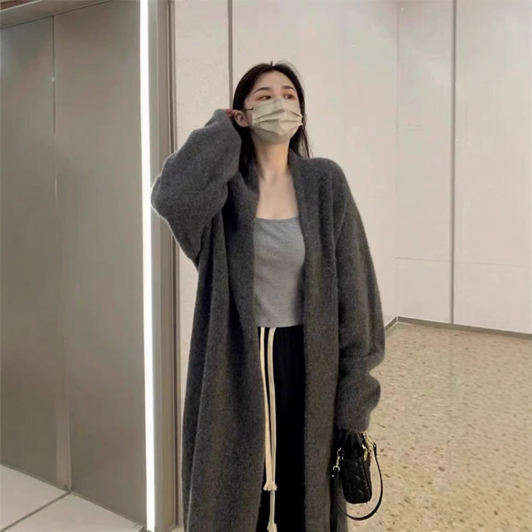 Damen Langer Strickmantel aus hochwertigem Material mit praktischen Taschen Drune