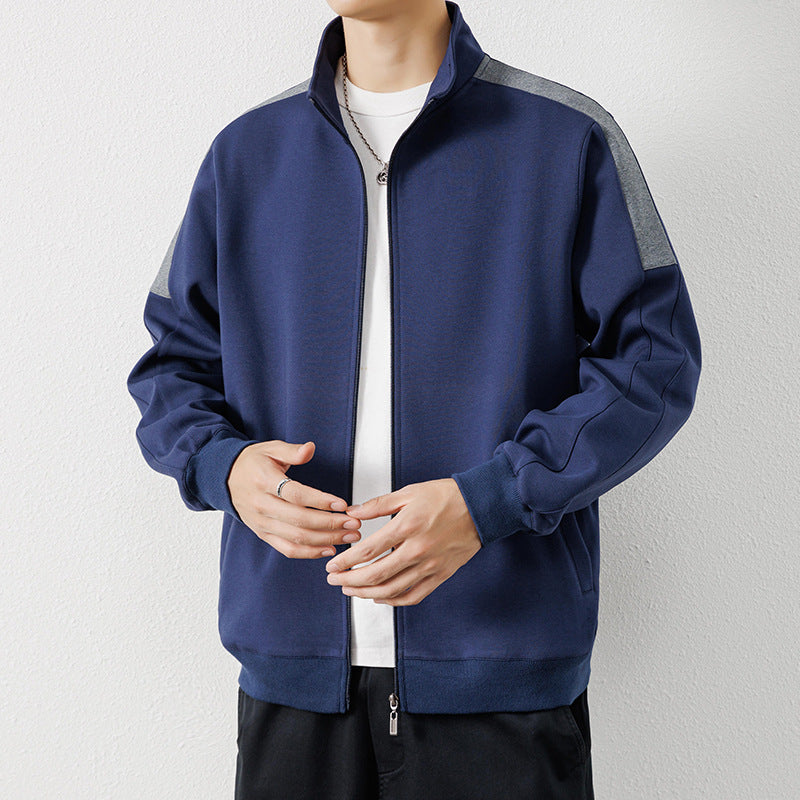Herren Leichte Zip‑Trainingsjacke im Minimalstil mit Stehkragen und Kontrastpaspel Drune