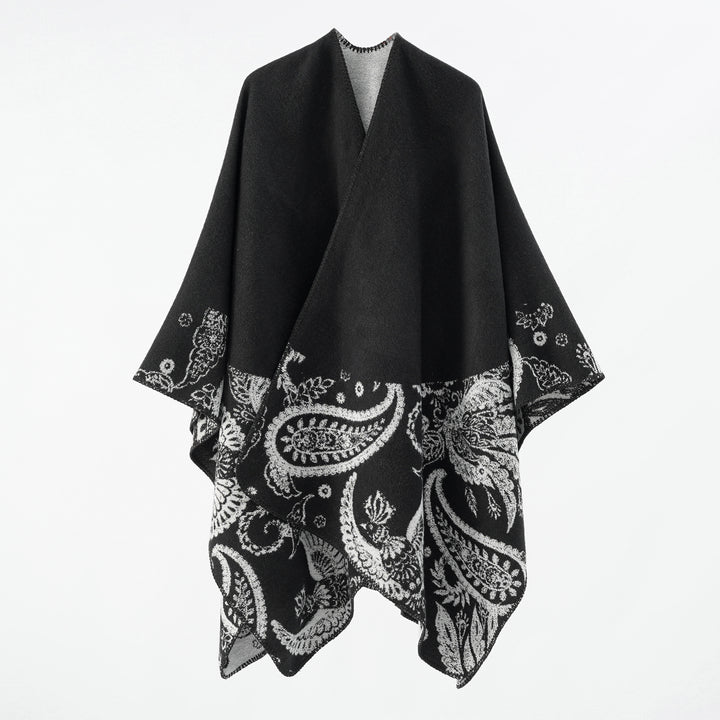 Damen Wollmix-Wendecape mit Paisley-Jacquard und offenem V-Ausschnitt Drune