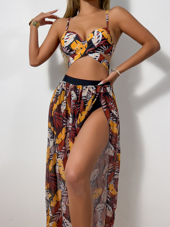 Damen Bikini-Set mit extravagantem Cut-Out und floralem Rock Drune