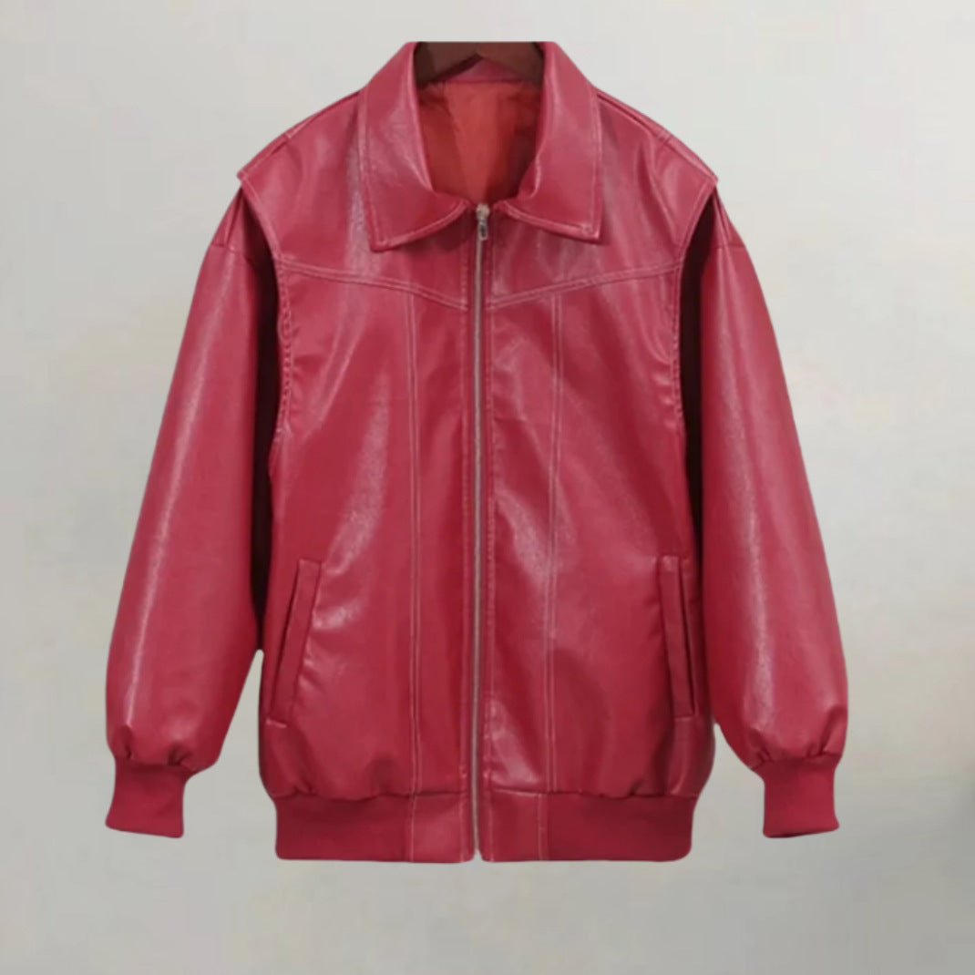 Damen Kunstlederjacke mit praktischen Taschen und elastischem Bund Drune