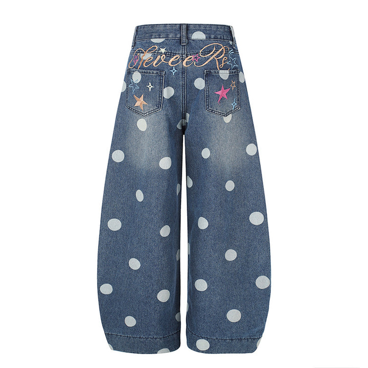 Damen Weite Jeans-Culotte im Palazzo-Stil mit hohem Bund und Punktmuster Drune