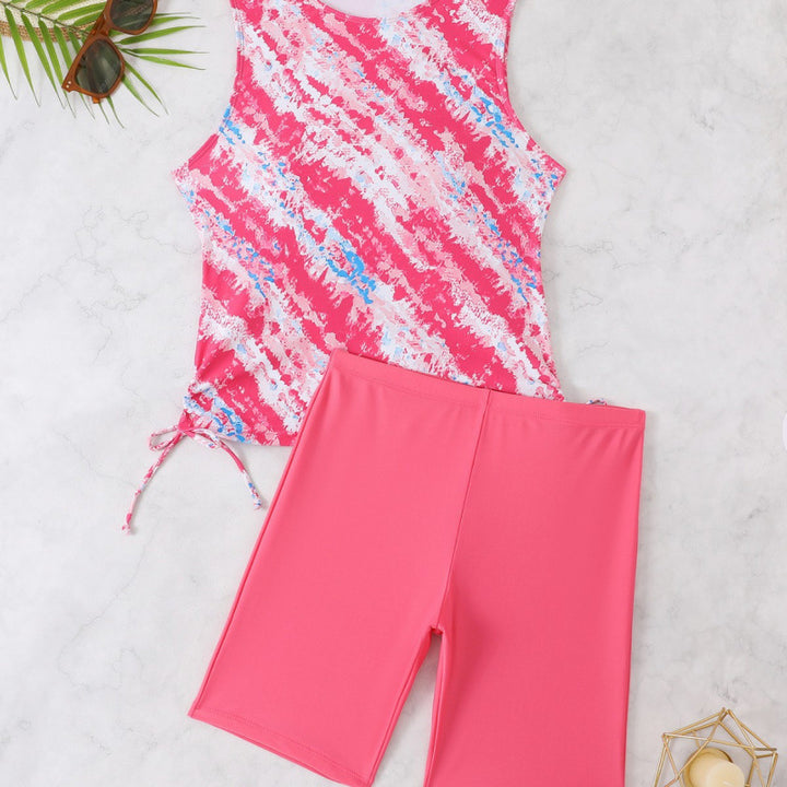 Damen Sportliches Tankini-Set mit modischem Wasserfarbmuster und bequemen Shorts Drune