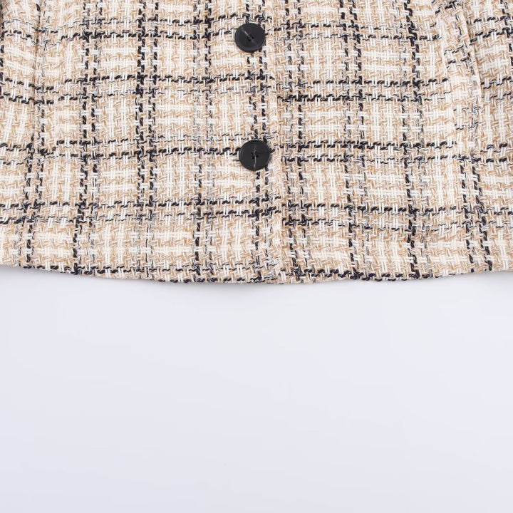 Damen Kurzjacke aus Bouclé-Tweed mit Karomuster und kastigem Schnitt Drune