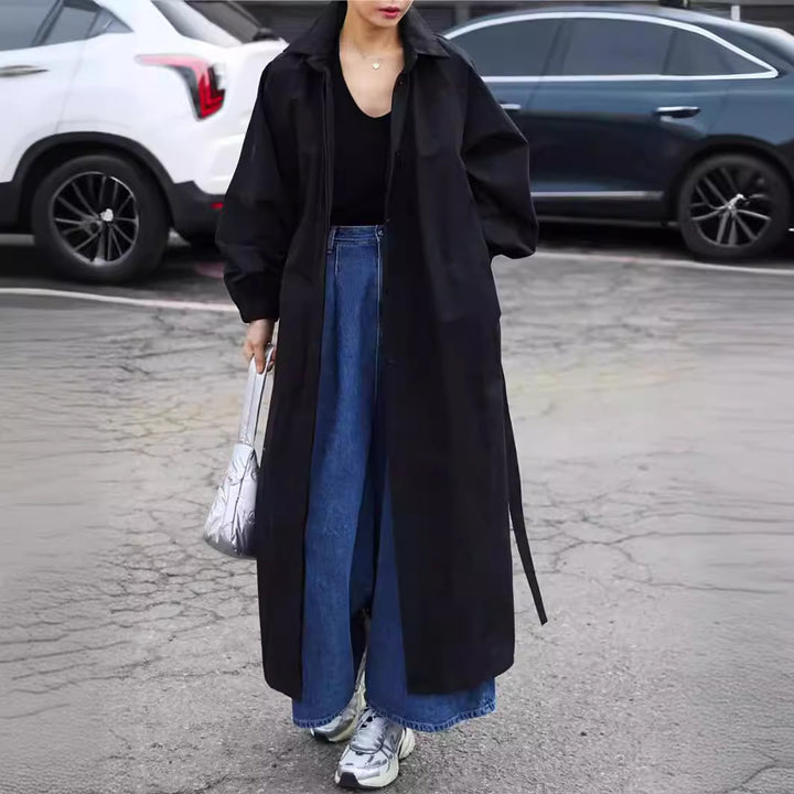 Damen Maxilanger Oversize-Mantel mit hohem Stehkragen, geraffter Rückenpasse und kastiger Silhouette Drune